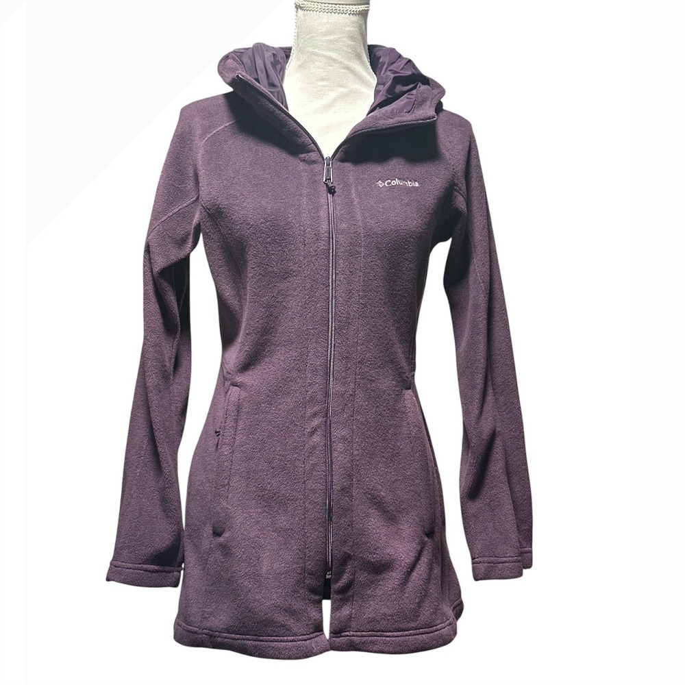 Columbia Women's Purple Hooded Full Zip Fleece Jacket Longline Small